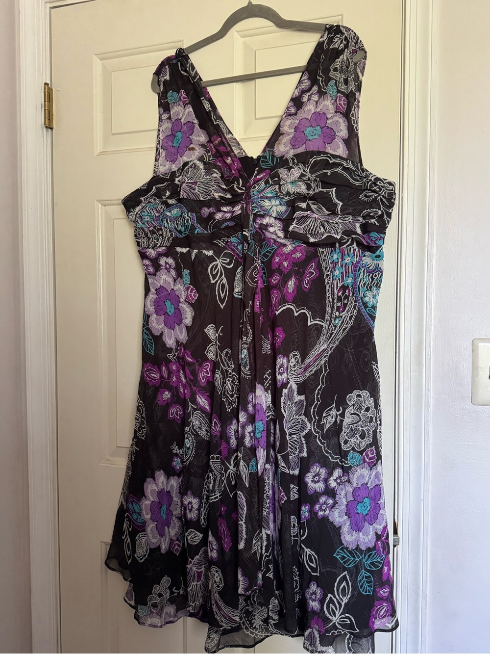 R&M Richards Black Floral Dress with Purple & Teal Accents/ Size 24W